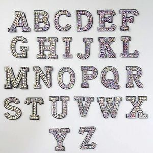 26 Letter Rhinestones Iron On Embroidery Patches A - Z